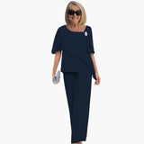 Women's Two-Piece Outfit Set – Short Sleeve Top & Straight Leg Pants