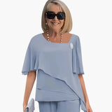 Women's Two-Piece Outfit Set – Short Sleeve Top & Straight Leg Pants