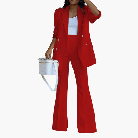 Women’s Two-Piece Pantsuit Set – Button-Front Blazer and Straight Leg Pants