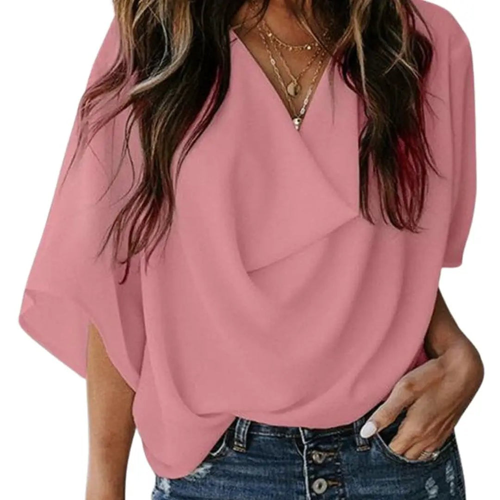 Women's Blouse – V-Neck & Batwing Sleeves