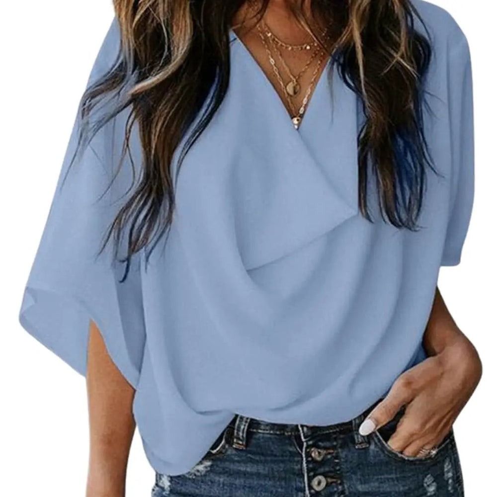 Women's Blouse – V-Neck & Batwing Sleeves