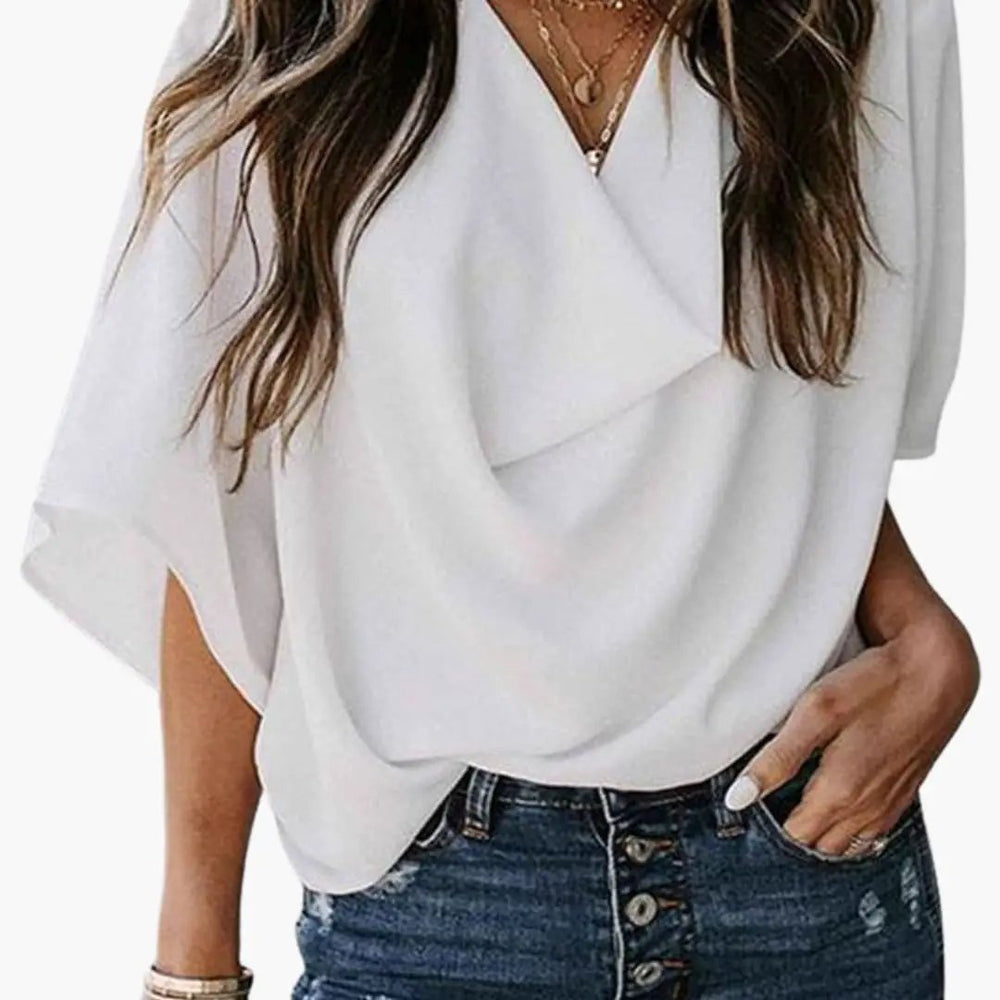 Women's Blouse – V-Neck & Batwing Sleeves