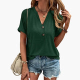 Women's T-Shirt – V-Neck, Button Placket & Short Sleeve