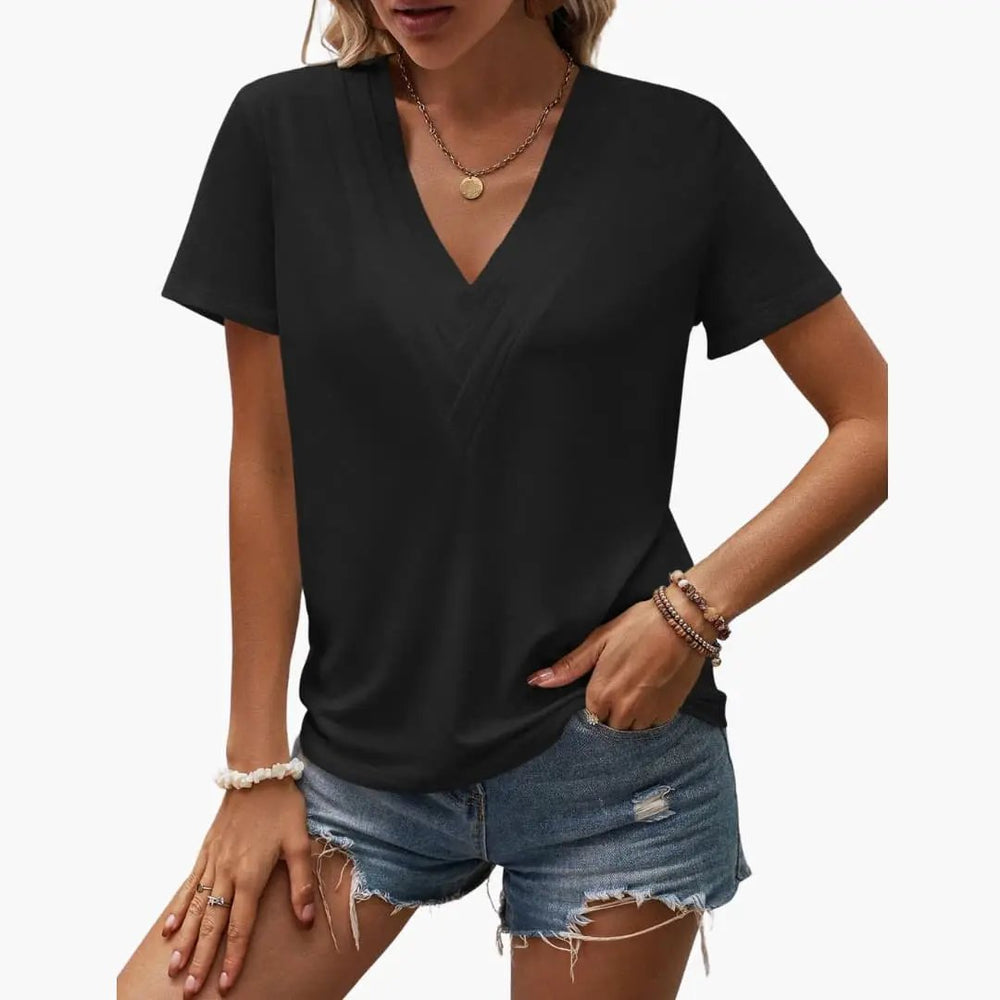 Women's V-Neck T-Shirt – Contrast Stitch, Short Sleeve & Loose Fit