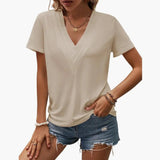 Women's V-Neck T-Shirt – Contrast Stitch, Short Sleeve & Loose Fit