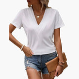 Women's V-Neck T-Shirt – Contrast Stitch, Short Sleeve & Loose Fit