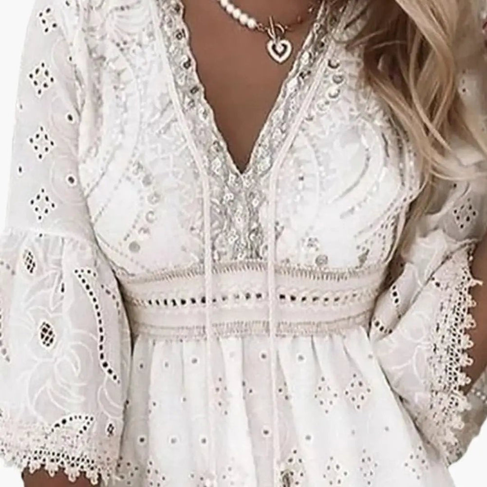 Women's V-Neck Dress – Knee-Length, Short Sleeve & Straight Fit