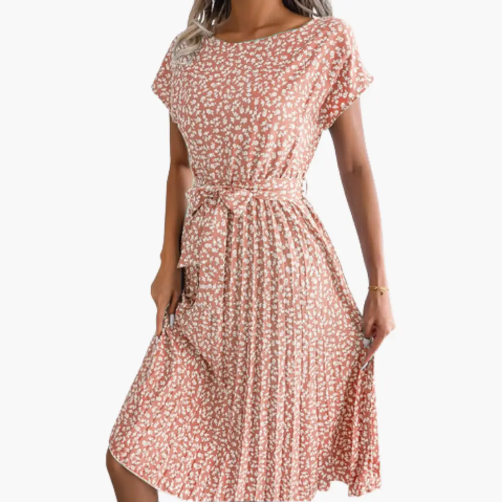 Women's Summer Dress – V-Neck, Floral Print & Short Sleeves