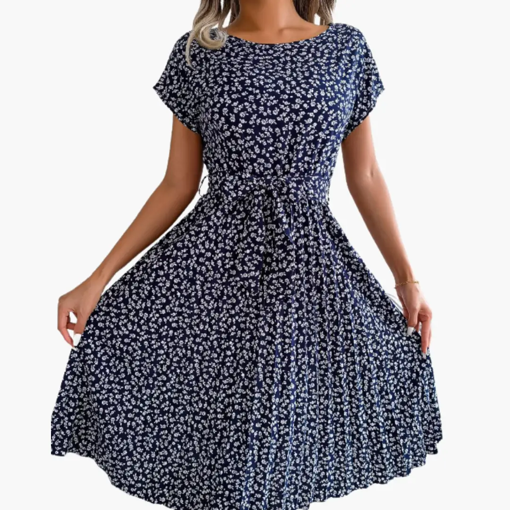 Women's Summer Dress – V-Neck, Floral Print & Short Sleeves