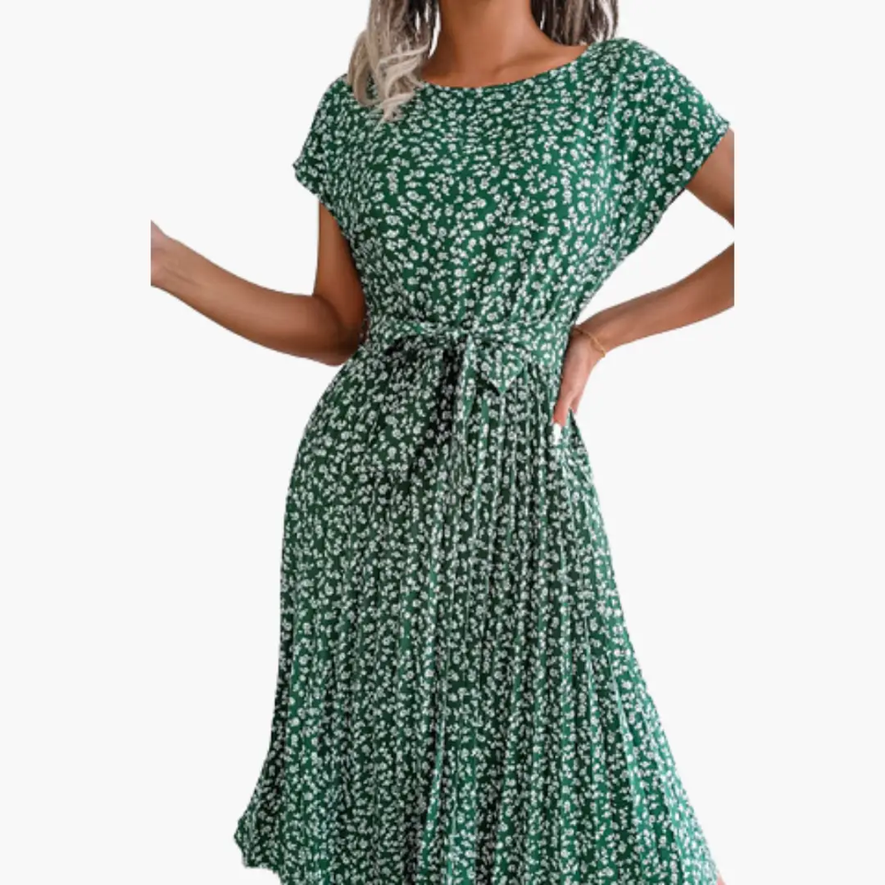 Women's Summer Dress – V-Neck, Floral Print & Short Sleeves