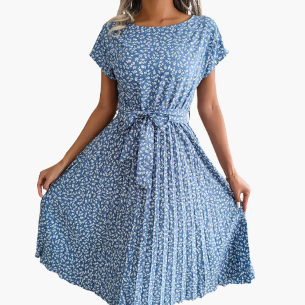 Women's Summer Dress – V-Neck, Floral Print & Short Sleeves