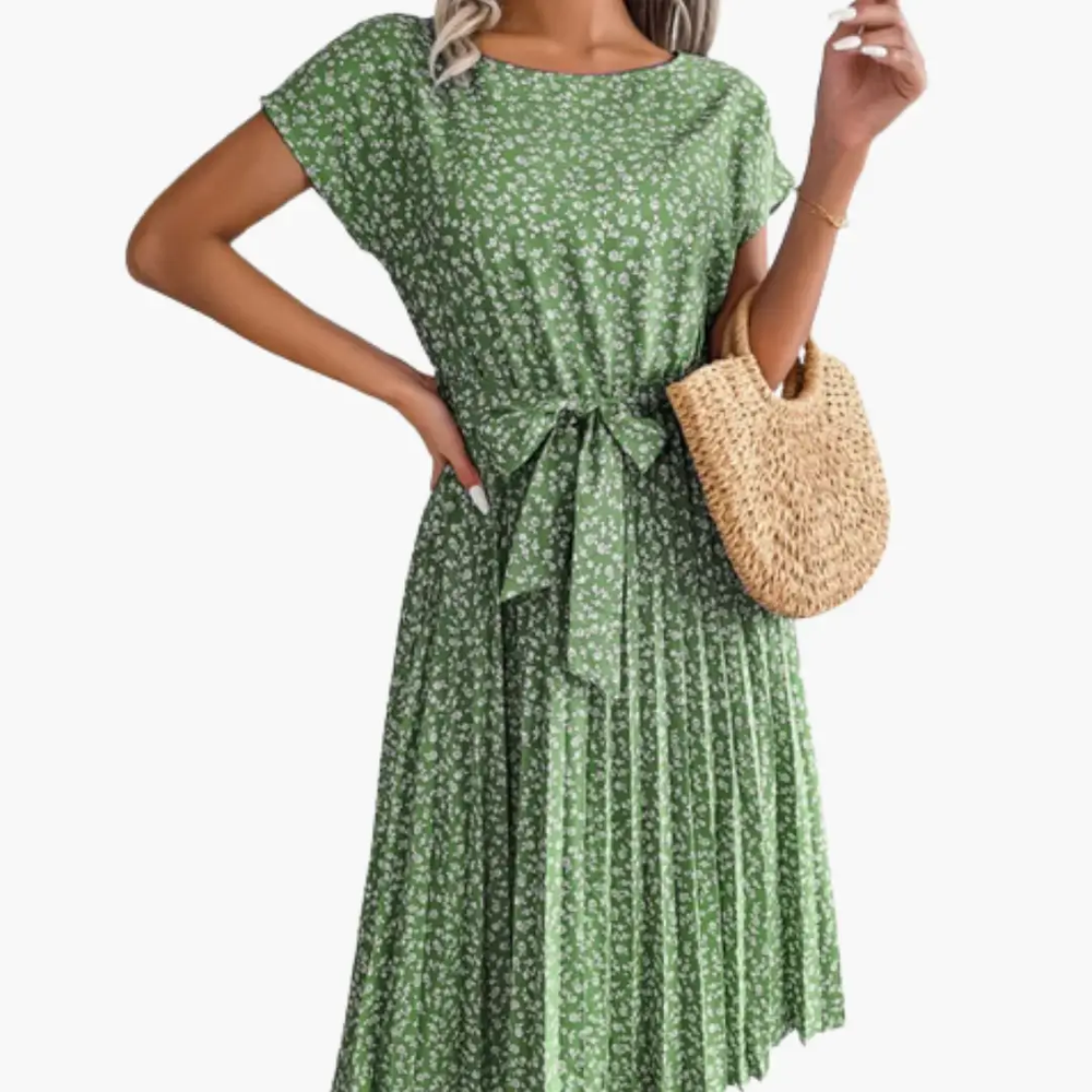 Women's Summer Dress – V-Neck, Floral Print & Short Sleeves