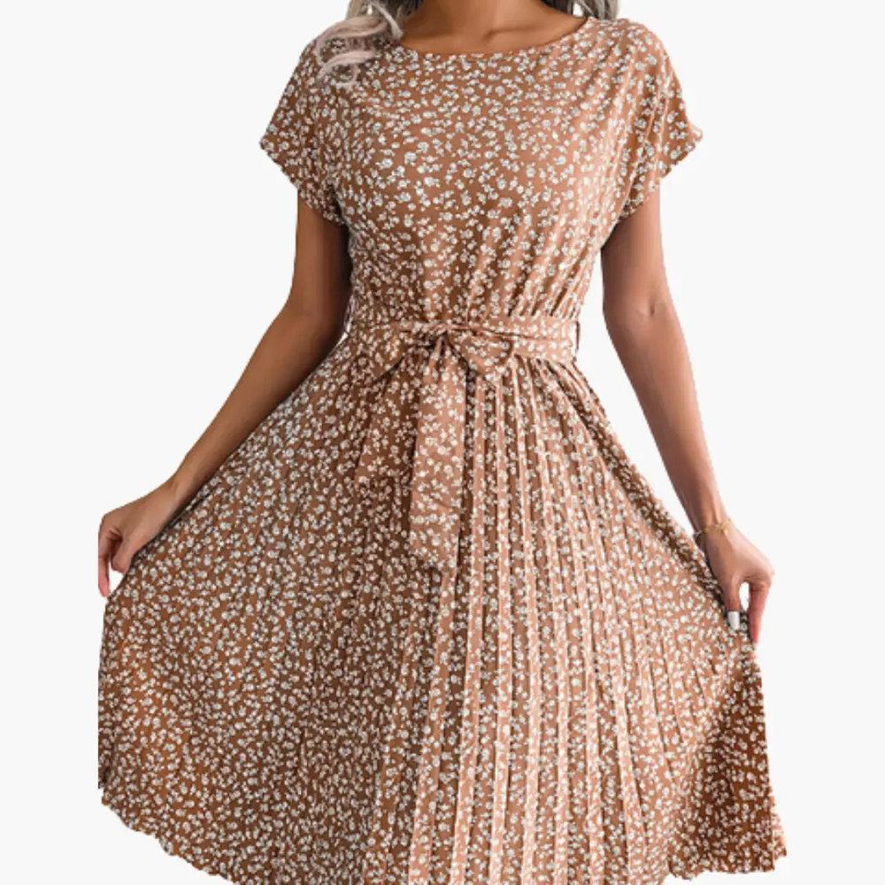 Women's Summer Dress – V-Neck, Floral Print & Short Sleeves