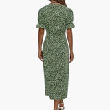 Women's V-Neck Midi Dress – Short Sleeve & Defined Waist