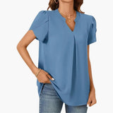 Women's V-Neck Blouse – Puff Sleeves, Loose Fit & Woven Pullover Style