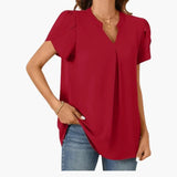 Women's V-Neck Blouse – Puff Sleeves, Loose Fit & Woven Pullover Style