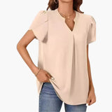 Women's V-Neck Blouse – Puff Sleeves, Loose Fit & Woven Pullover Style