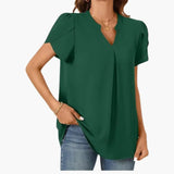 Women's V-Neck Blouse – Puff Sleeves, Loose Fit & Woven Pullover Style