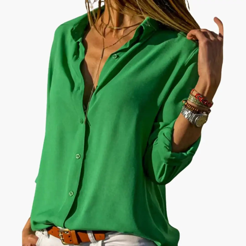 Women's Satin Blouse – V-Neck, Long Sleeve & Woven Fabric