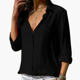 Women's Satin Blouse – V-Neck, Long Sleeve & Woven Fabric