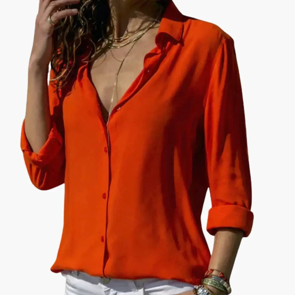 Women's Satin Blouse – V-Neck, Long Sleeve & Woven Fabric