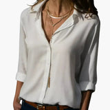 Women's Satin Blouse – V-Neck, Long Sleeve & Woven Fabric