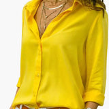 Women's Satin Blouse – V-Neck, Long Sleeve & Woven Fabric