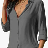 Women's Satin Blouse – V-Neck, Long Sleeve & Woven Fabric