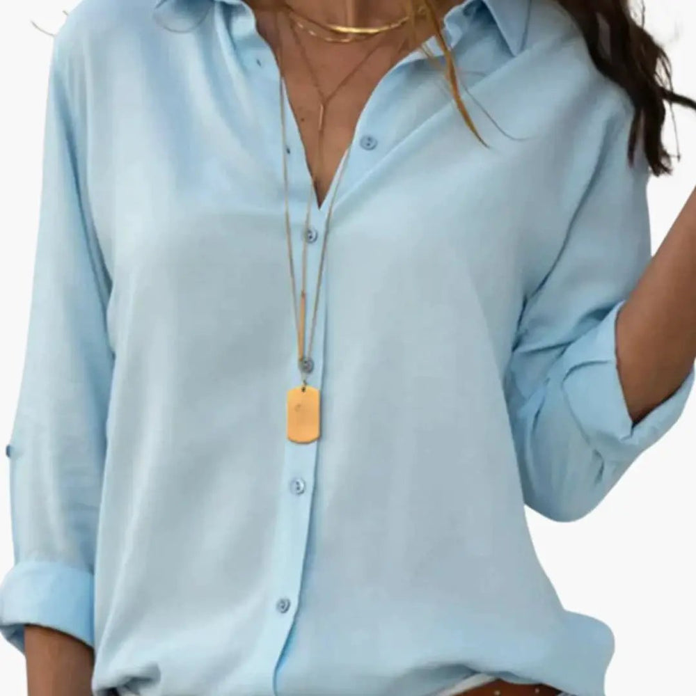 Women's Satin Blouse – V-Neck, Long Sleeve & Woven Fabric