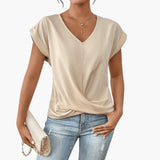 Women's Blouse – V-Neck Design, Short Sleeve Length & Relaxed Fit Silhouette