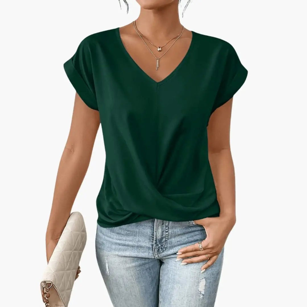 Women's Blouse – V-Neck Design, Short Sleeve Length & Relaxed Fit Silhouette