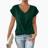 Women's Blouse – V-Neck Design, Short Sleeve Length & Relaxed Fit Silhouette