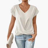 Women's Blouse – V-Neck Design, Short Sleeve Length & Relaxed Fit Silhouette