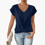 Women's Blouse – V-Neck Design, Short Sleeve Length & Relaxed Fit Silhouette