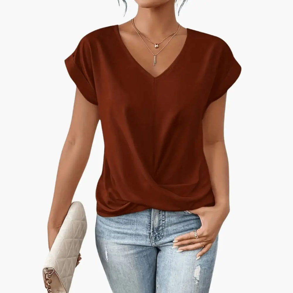 Women's Blouse – V-Neck Design, Short Sleeve Length & Relaxed Fit Silhouette