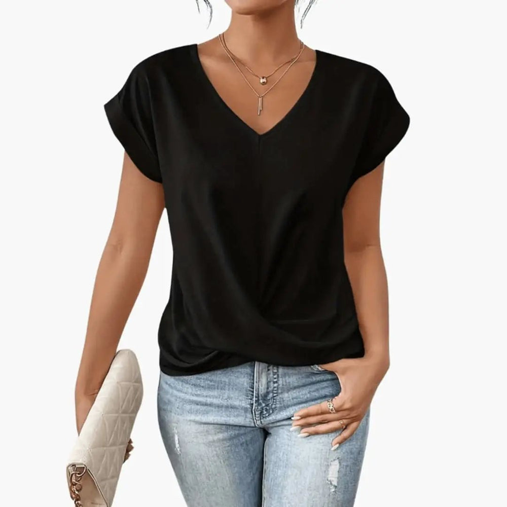 Women's Blouse – V-Neck Design, Short Sleeve Length & Relaxed Fit Silhouette