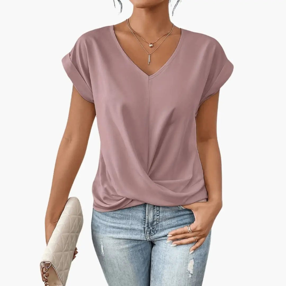 Women's Blouse – V-Neck Design, Short Sleeve Length & Relaxed Fit Silhouette