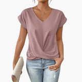 Women's Blouse – V-Neck Design, Short Sleeve Length & Relaxed Fit Silhouette