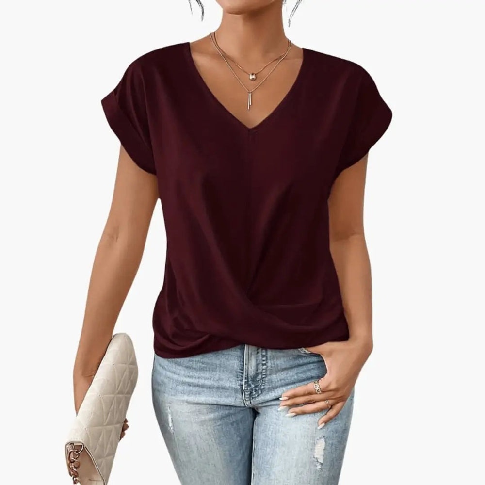 Women's Blouse – V-Neck Design, Short Sleeve Length & Relaxed Fit Silhouette