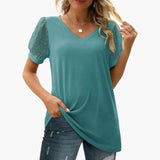 Women's V-Neck T-Shirt – Puff Sleeves, Pull-On Style & Straight Hem