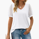 Women's V-Neck T-Shirt – Puff Sleeves, Pull-On Style & Straight Hem