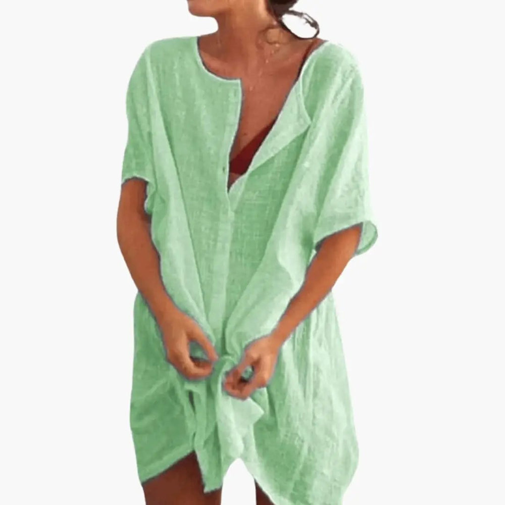 Women's Tunic Dress – V-Neck, Loose Fit & Short Sleeve