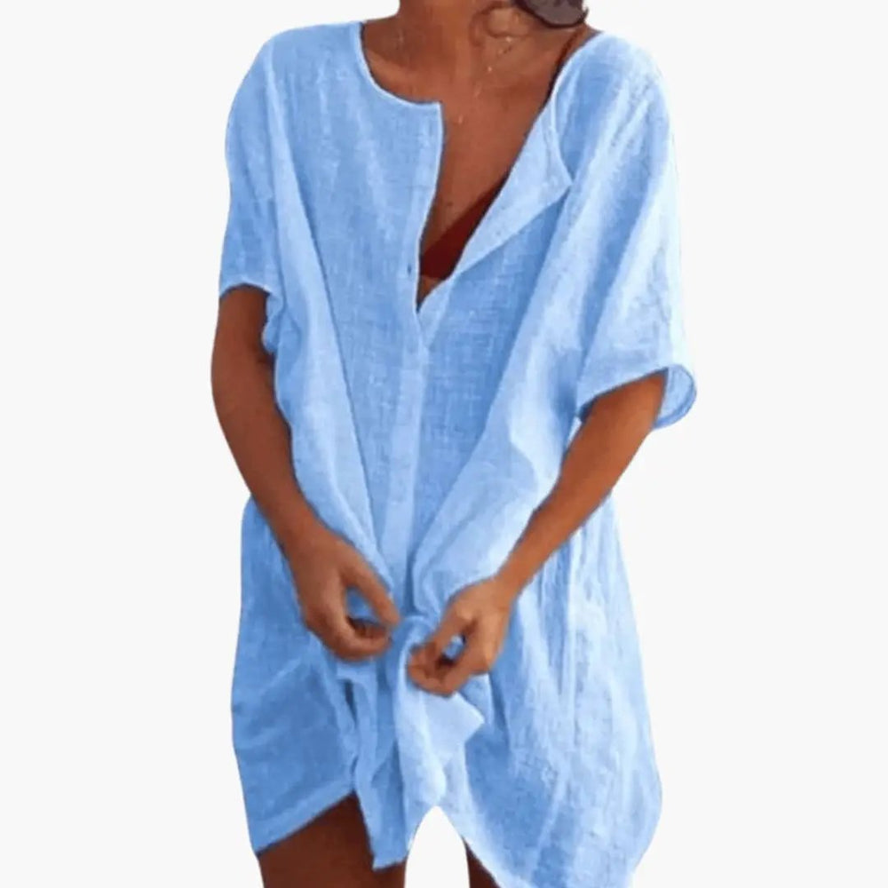 Women's Tunic Dress – V-Neck, Loose Fit & Short Sleeve