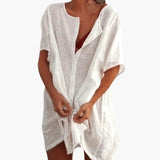 Women's Tunic Dress – V-Neck, Loose Fit & Short Sleeve