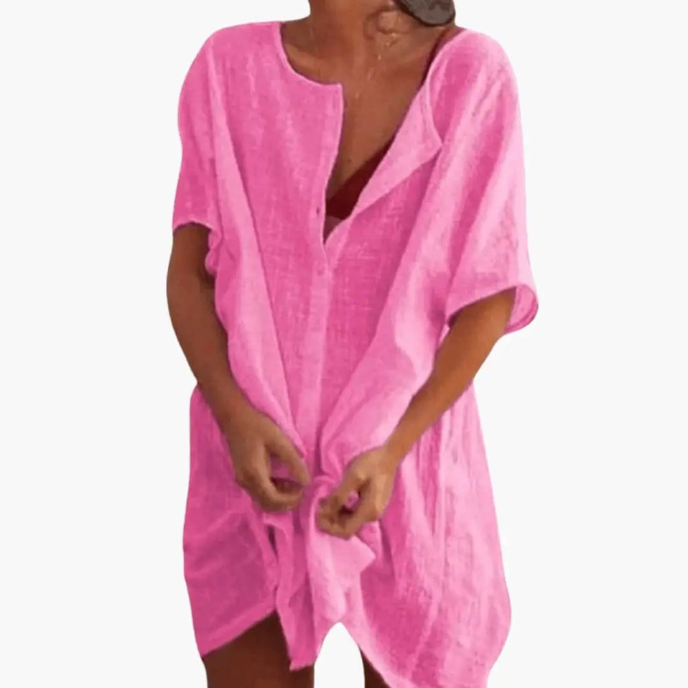 Women's Tunic Dress – V-Neck, Loose Fit & Short Sleeve