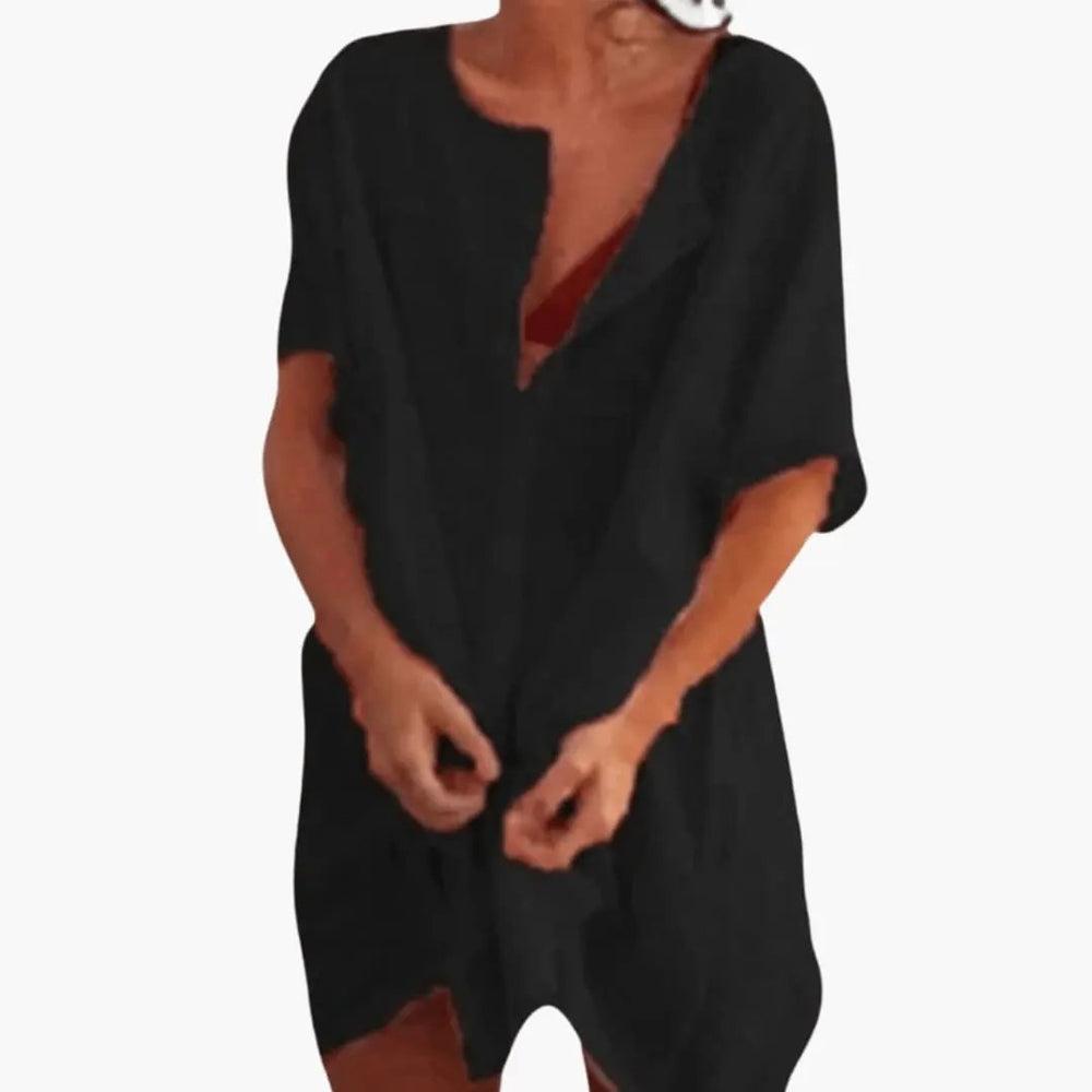 Women's Tunic Dress – V-Neck, Loose Fit & Short Sleeve