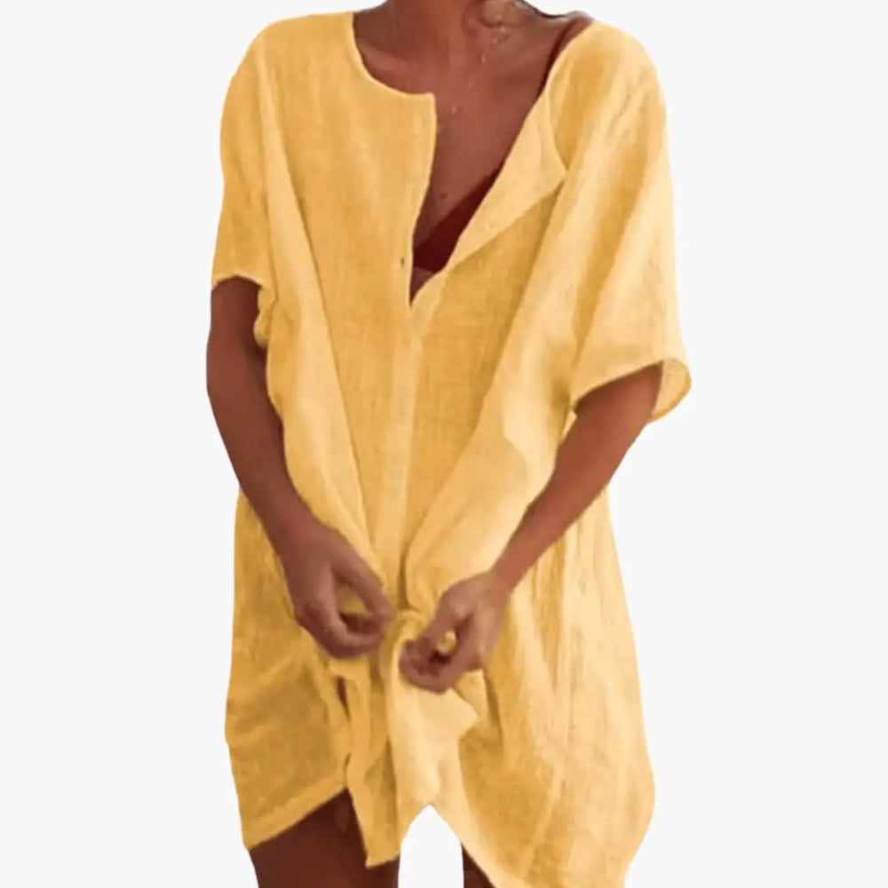 Women's Tunic Dress – V-Neck, Loose Fit & Short Sleeve