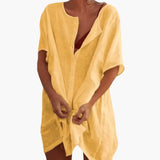 Women's Tunic Dress – V-Neck, Loose Fit & Short Sleeve