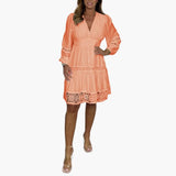 Women's Lace Midi Dress – V-Neck & Long Sleeves