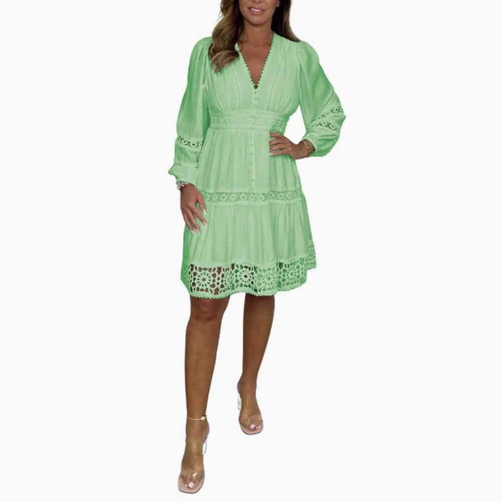 Women's Lace Midi Dress – V-Neck & Long Sleeves